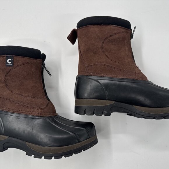 Mens Duck Boots 10 Brown Leather Rubber Mid Front Zip Padded Winter Comfortemp - Picture 8 of 12